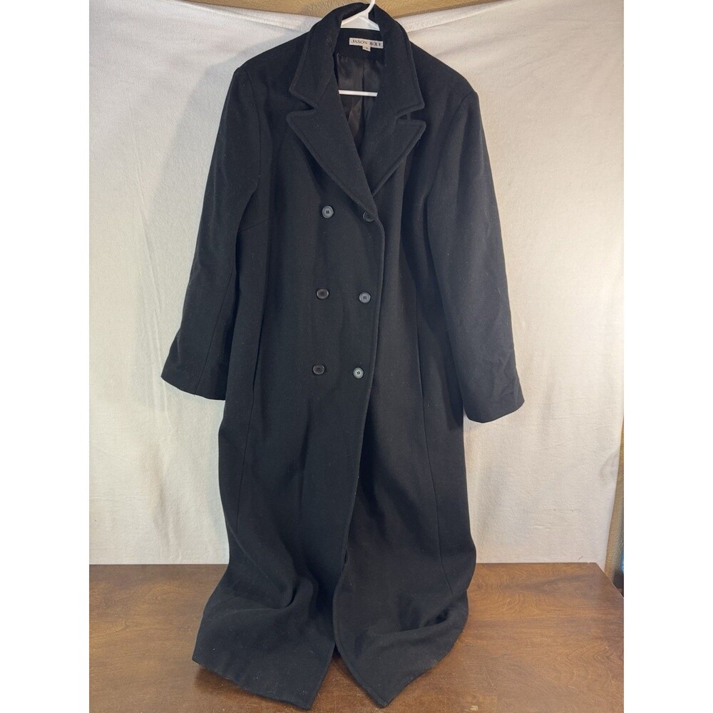 Jason Kole Women’s Black Long Wool Blend Coat Size 16 Double Breasted Dress Coat